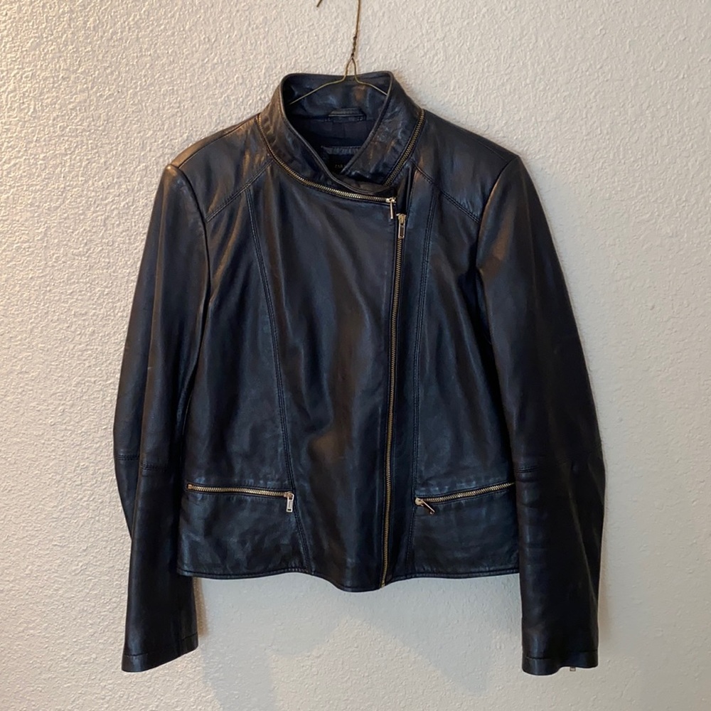 Zara black leather jacket, size large.